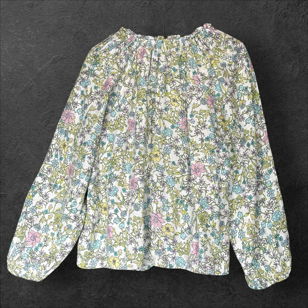Linen Charter Club Luxury Floral Button Down Long Sleeve Top Blouse Womens - Picture 2 of 9